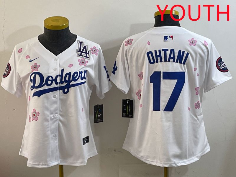 Youth Los Angeles Dodgers #17 Ohtani White Sakura Edition 2025 Nike MLB Jersey style 3
